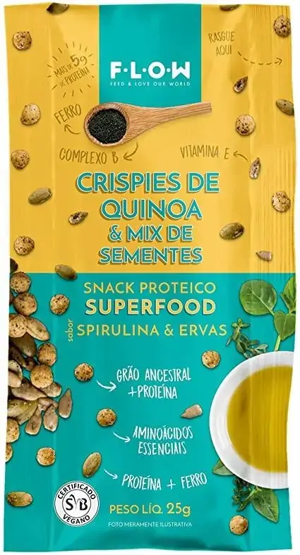 Crispies De Quinoa Mix De Sementes Sabor Spirulina Ervas Flow Foods 25g