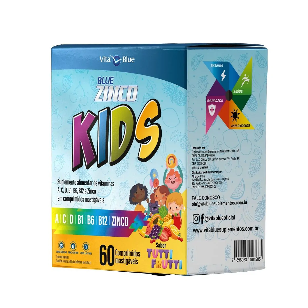 Blue Zinco Kids C/60 Comprimidos Mastigáveis Sabor Tutti Frutti - Vita Blue