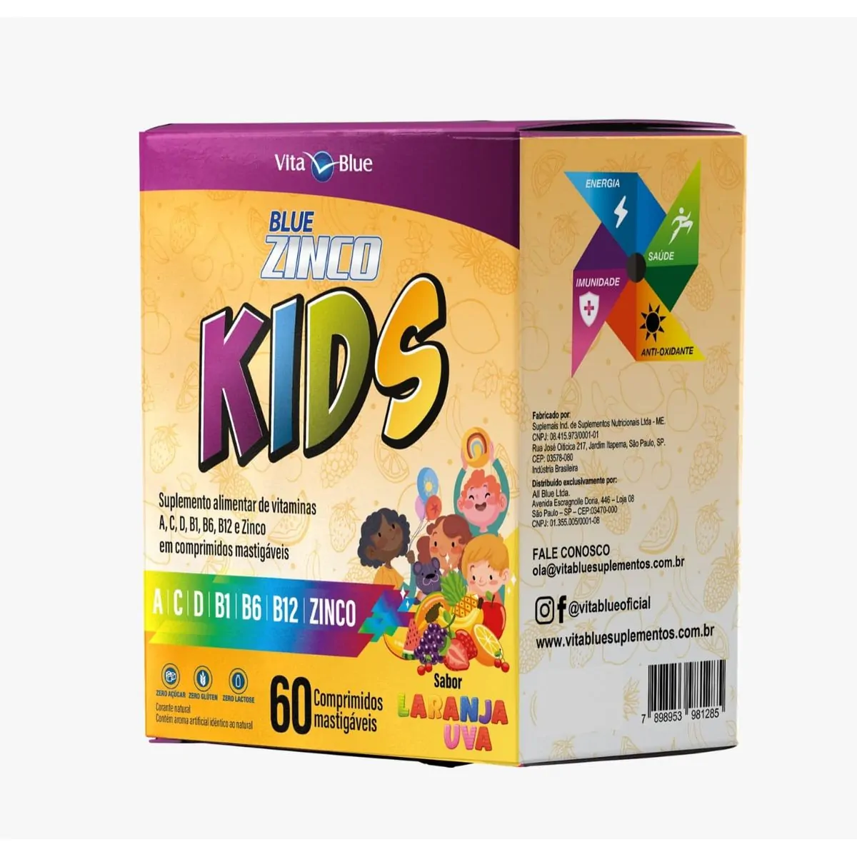 Blue Zinco Kids C/60 Comprimidos Mastigáveis Sabor Laranja e Uva - Vita Blue