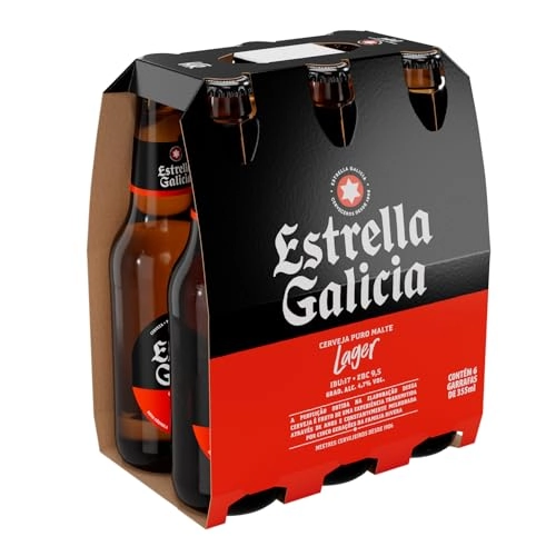 Pack Cerveja Lager Puro Malte Estrella Galicia Garrafa 6 Unidades 355ml Cada