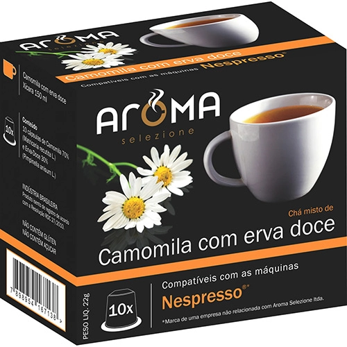 Cápsulas De Chá De Camomila Com Erva Doce Aroma Selezione Compatível Nespresso 10 Unidades