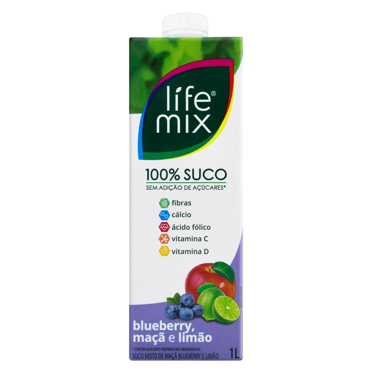 Suco Blueberry, Maçã E Limão Life Mix Caixa 1l