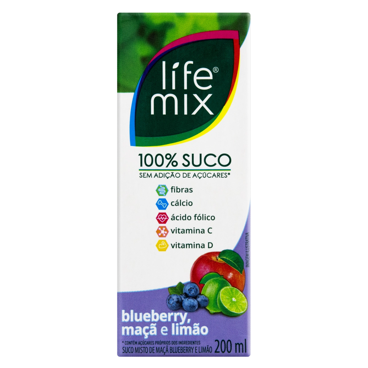 Suco Blueberry, Maçã E Limão Life Mix Caixa 200ml