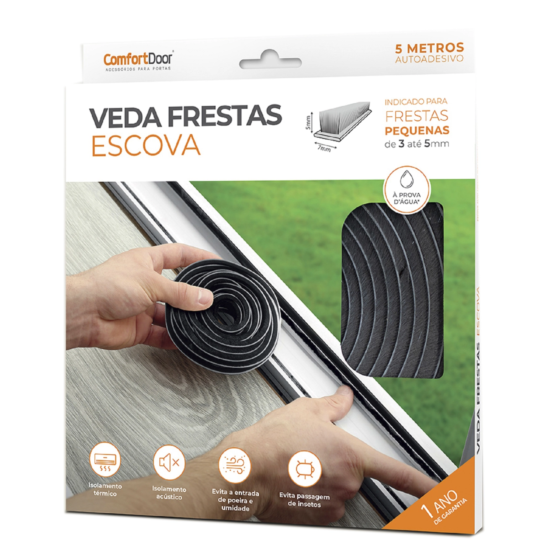 Veda Fresta Adesivo "Escova" Cinza 500cm para Vão 3|5mm
