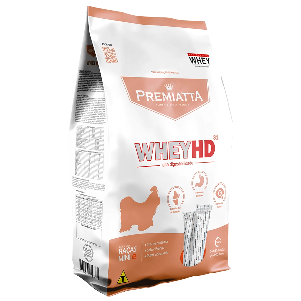 Ração Premiatta Whey HD 31 para Cães Adultos de Raças Miniaturas com Lágrima Ácida (3 kg=30x100g)