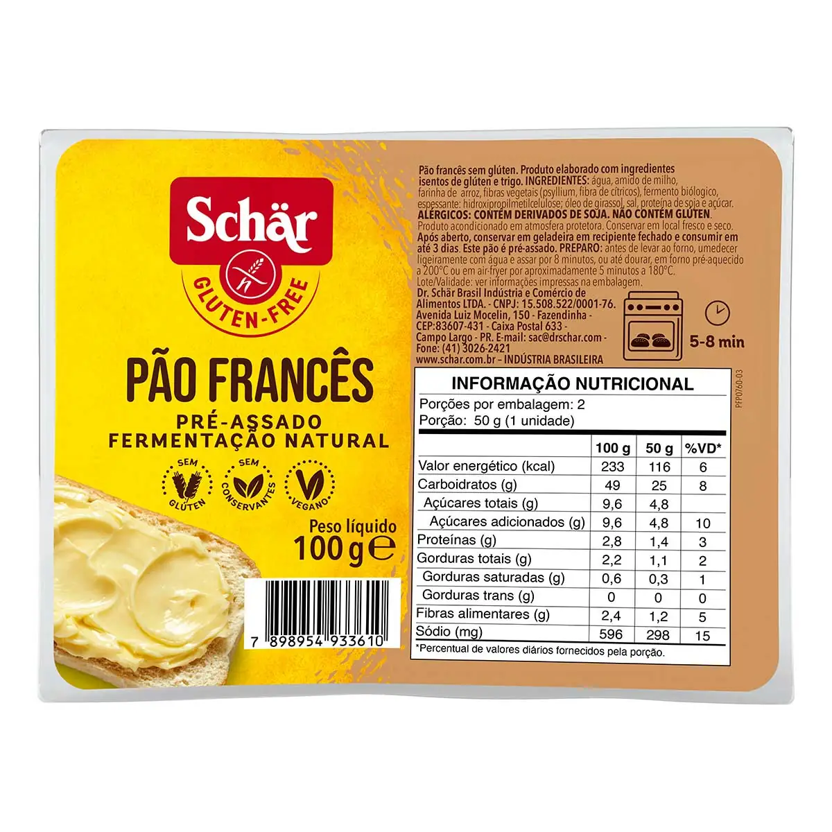 Pão Francês Sem Glúten e Lactose Schar 100g