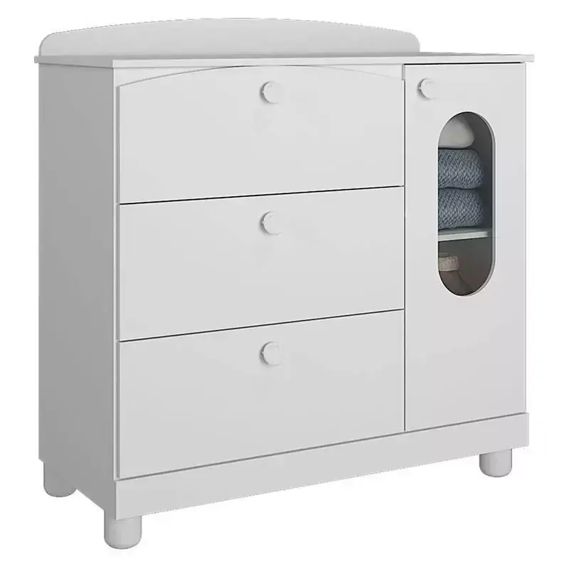 Cômoda Infantil com 1 Porta e 3 Gavetas Fofura-Permóbili - Savana / Branco