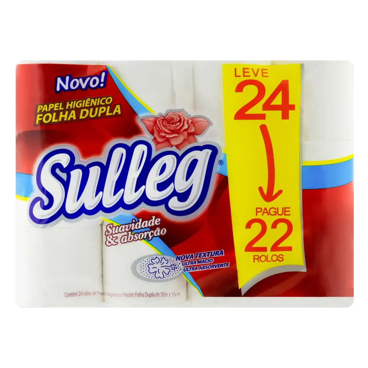 Papel Higiênico Folha Dupla Neutro Sulleg Premium 30m Pacote Leve 24 Pague 22 Unidades