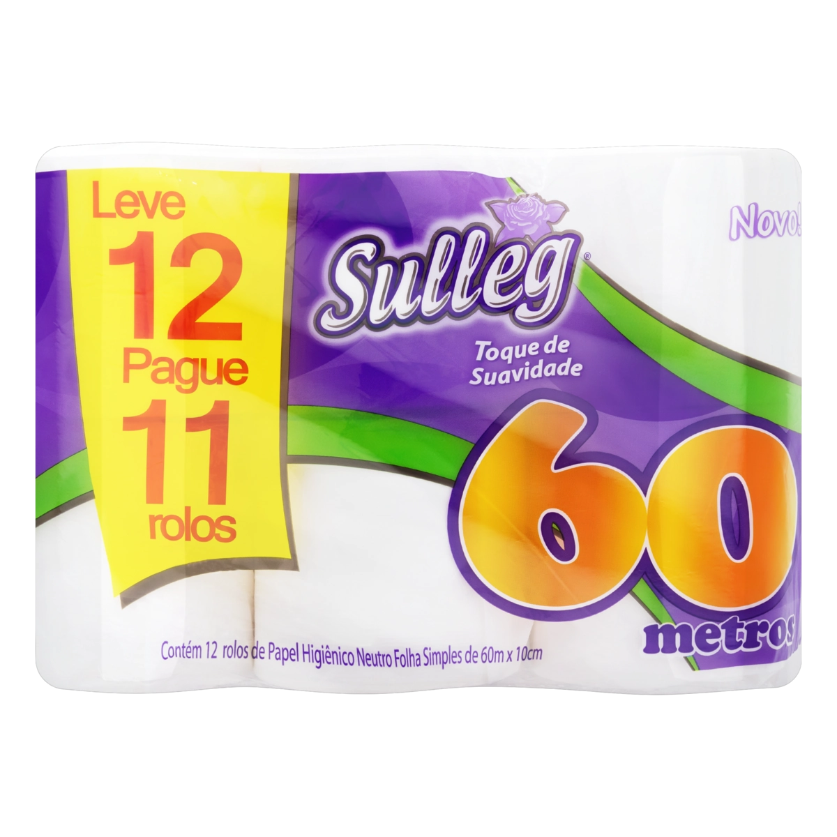 Papel Higiênico Folha Simples Neutro Sulleg 60m Pacote Leve 12 Pague 11 Unidades