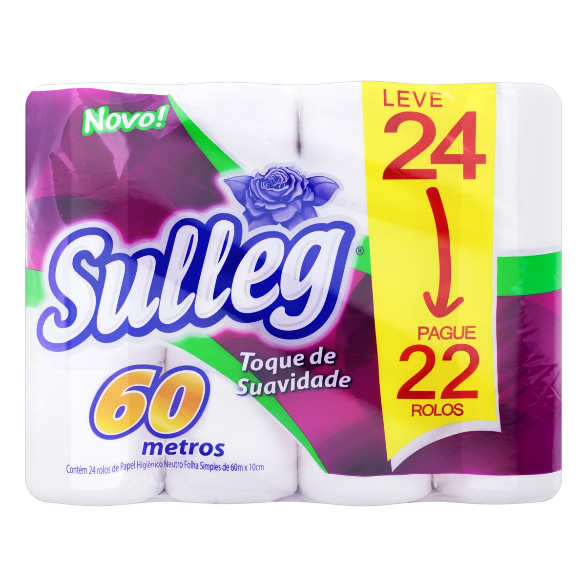 Papel Higiênico Folha Simples Neutro Sulleg 60m Pacote Leve 24 Pague 22 Unidades