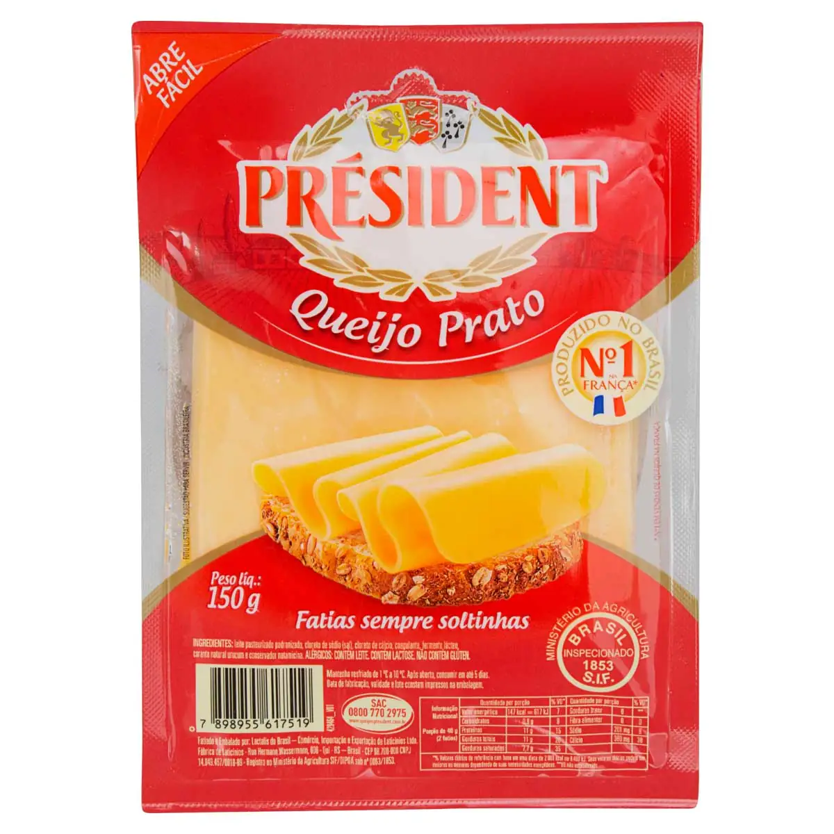 Queijo Prato Fatiado President 150g