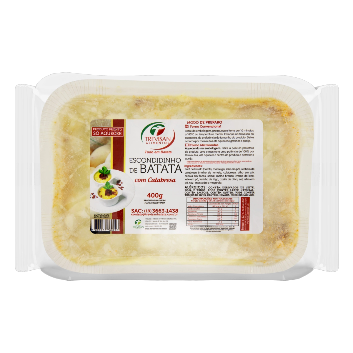 Escondidinho Batata Com Calabresa Trevisan Alimentos Bandeja 400g