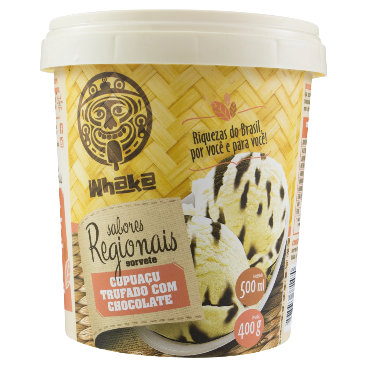 Creme WHAKA de Cupuaçu Trufado com Chocolate Pote 500ml
