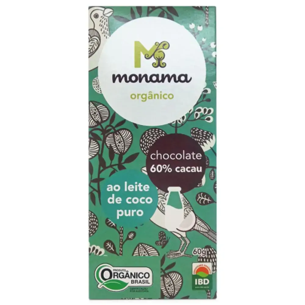 Choc Org Leite Coco Puro Monama 60g