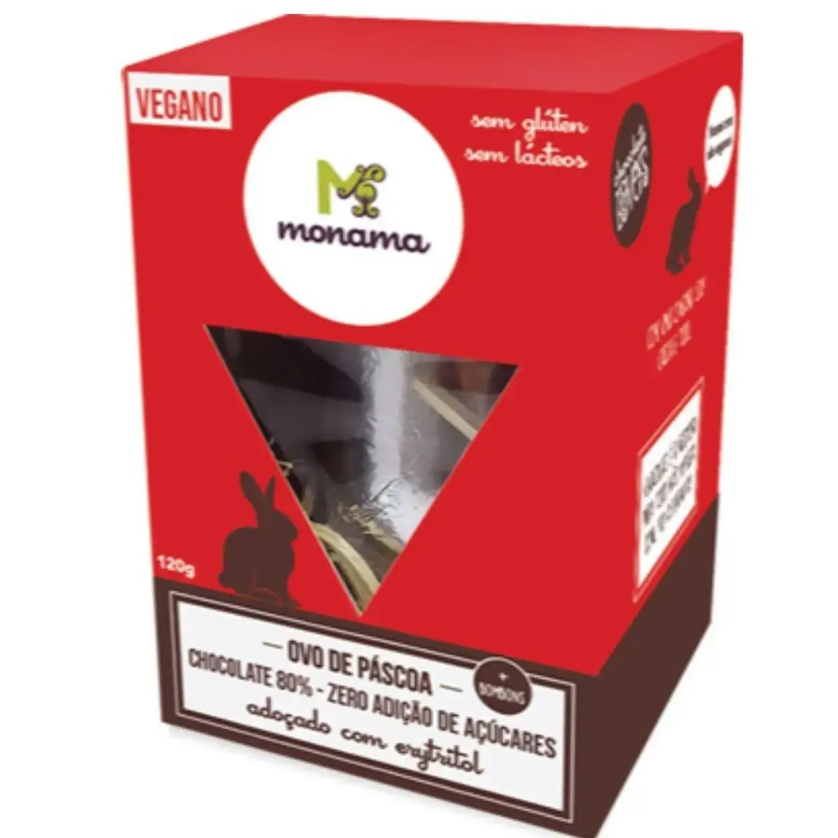 Ovo de Páscoa Vegano Chocolate 80% Zero Açúcar Monama 120g