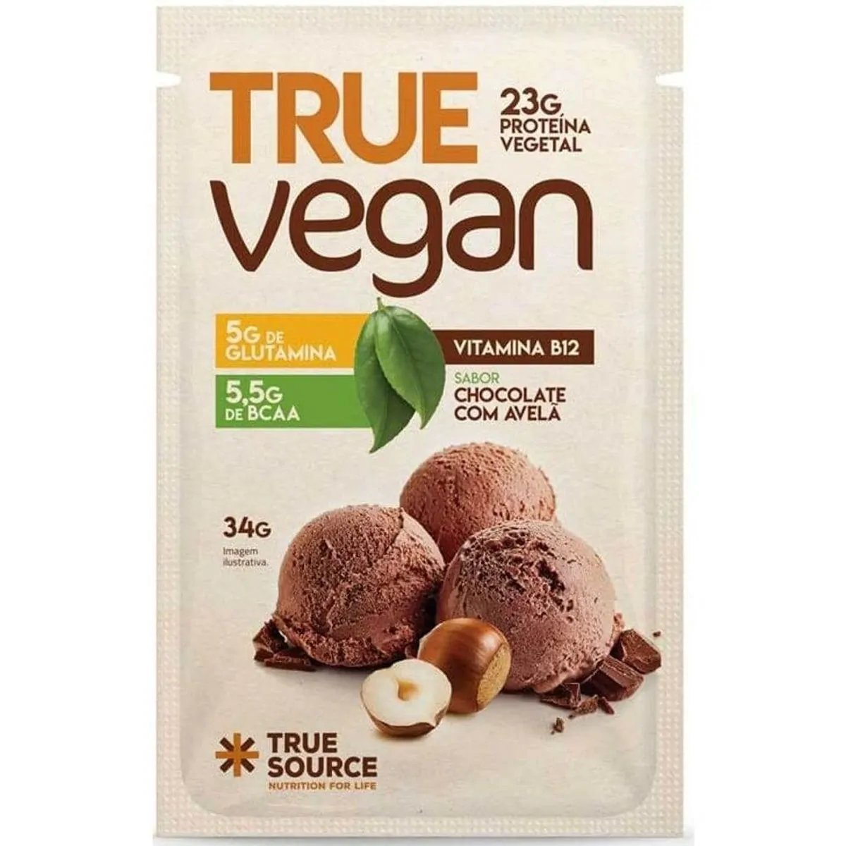 Display Proteína Vegana True Vegan Chocolate com Avelã True Source CX C/ 10un