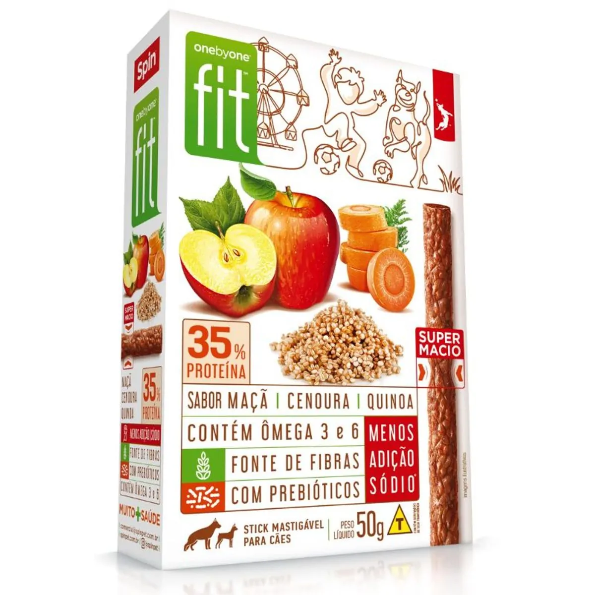 Petisco Spin Pet Onebyone Gourmet Fit Stick Maça Cenoura e Quinoa 50g