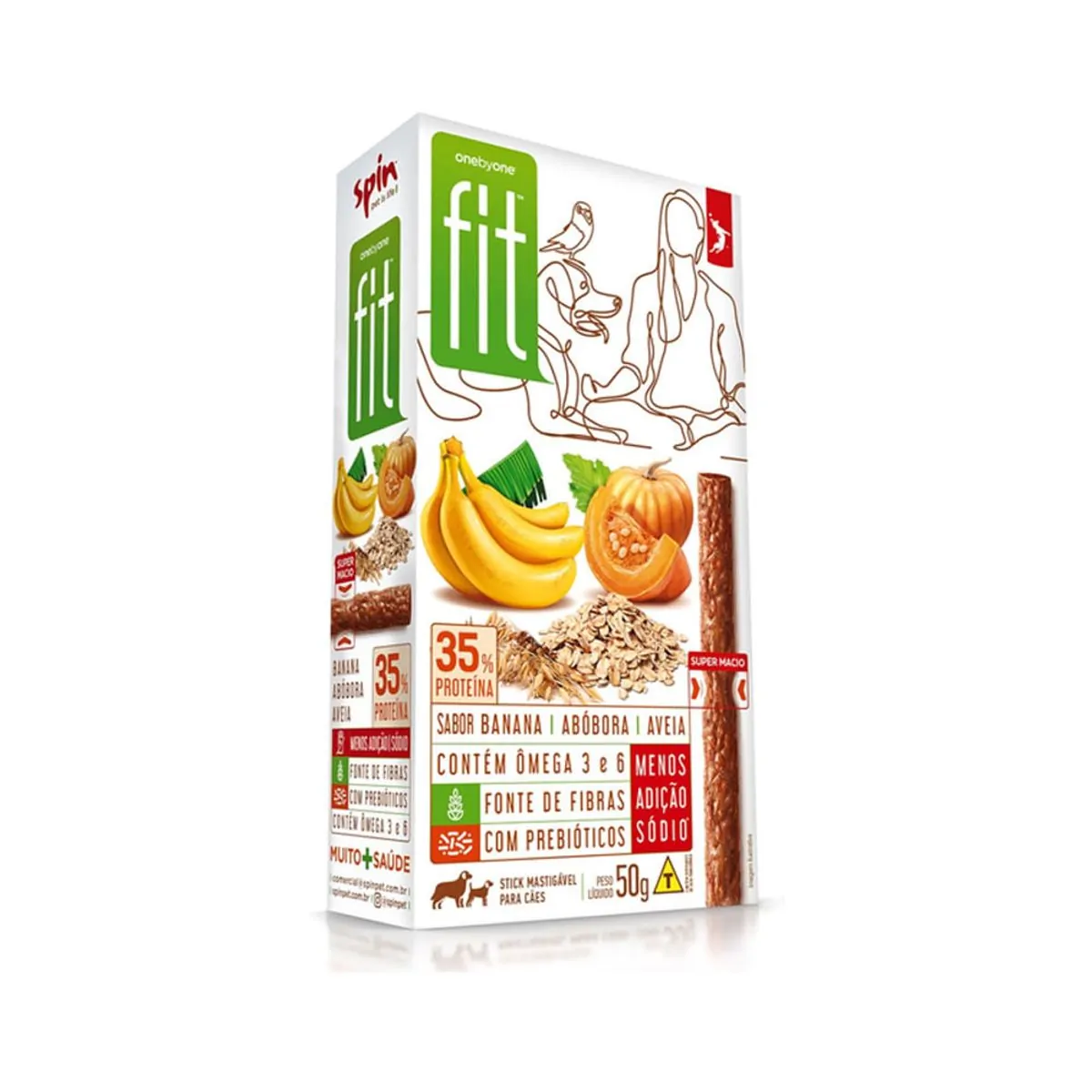 Petisco Spin Pet Onebyone Gourmet Fit Stick Banana Abóbora e Aveia 50g