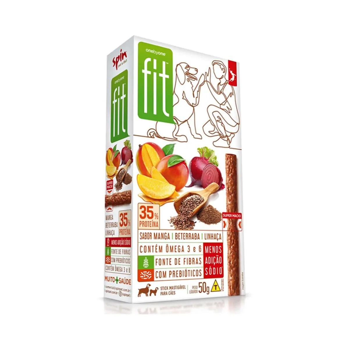 Petisco Spin Pet Onebyone Gourmet Fit Stick Manga, Beterraba e Linhaça 50g