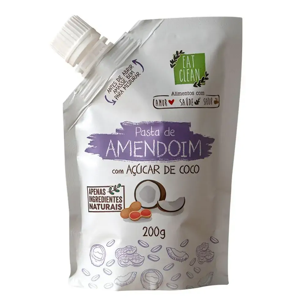 Pasta De Nuts Saquinhos Amendoim E Açucar Coco 200g Eat Clean Alimentos