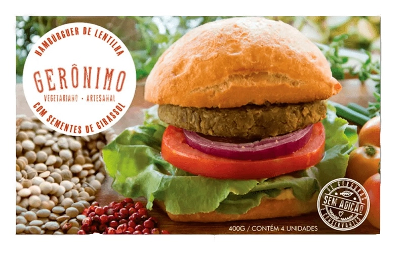 Hambúrguer De Lentilha Com Sementes De Girassol Gerônimo Caixa 400g 4 Unidades