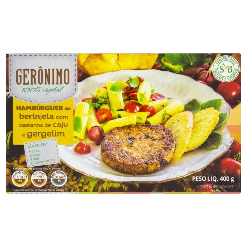 Hambúrguer De Berinjela Com Castanha De Caju E Gergelim Gerônimo Caixa 400g 4 Unidades