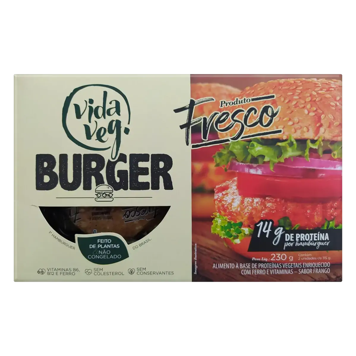 Hambúrguer Vegetal Frango Vida Veg Caixa 230g 2 Unidades