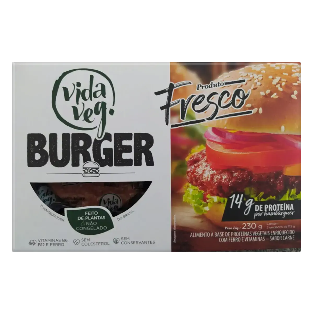 Hambúrguer Vegetal Carne Vida Veg Caixa 230g 2 Unidades