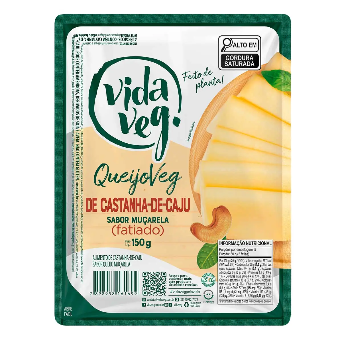 Queijo Mussarela Vegano de Castanha de Caju Fatiado Vida Veg 150g