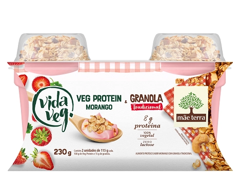 Iogurte Morango Com Granola Vegano Vida Veg Mãe Terra Veg Protein Copo 230g 2 Unidades