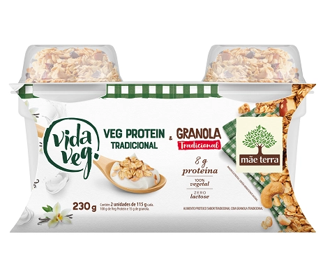 Iogurte Tradicional Com Granola Vegano Vida Veg Mãe Terra Veg Protein Copo 230g 2 Unidades