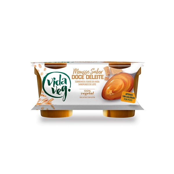 Mousse Doce De Leite Zero Lactose Vida Veg Bandeja 200g 2 Unidades