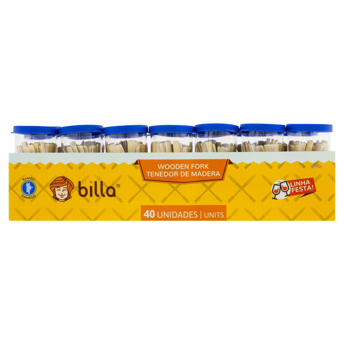 Pack Garfo Descartável Madeira Billa Tubo 14 Unidades