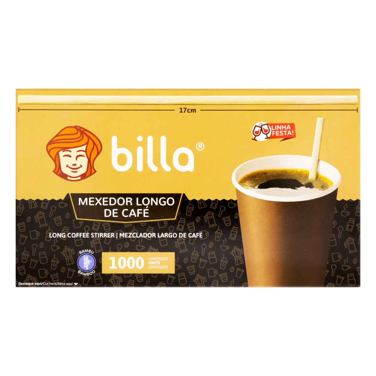Mexedor Descartável De Café Longo Bambu Billa Festa Caixa 1000 Unidades