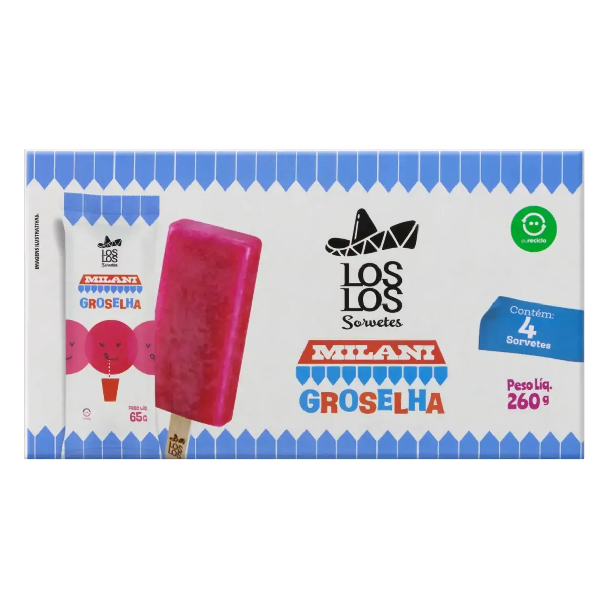 Pack Mini Paleta Groselha Milani Los Los Caixa 260g 4 Unidades