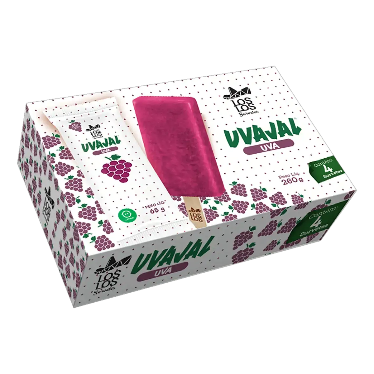 Pack Picolé Uvajal Los Los Caixa 260g 4 Unidades