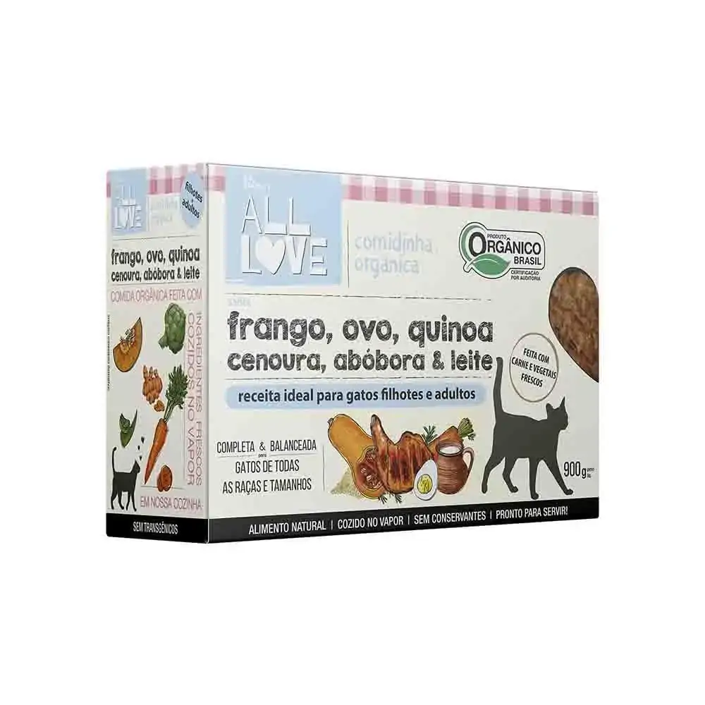 Ração Orgânica Para Gatos Sabor Frango Ovo Quinoa Cenoura Abóbora E Leite All Love 900g