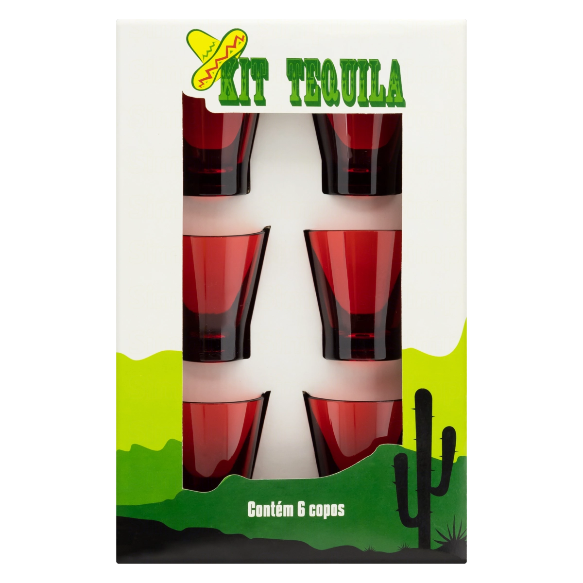 Conjunto Copo Shot Vermelho Translúcido Tequila Roder Caixa 6 Unidades