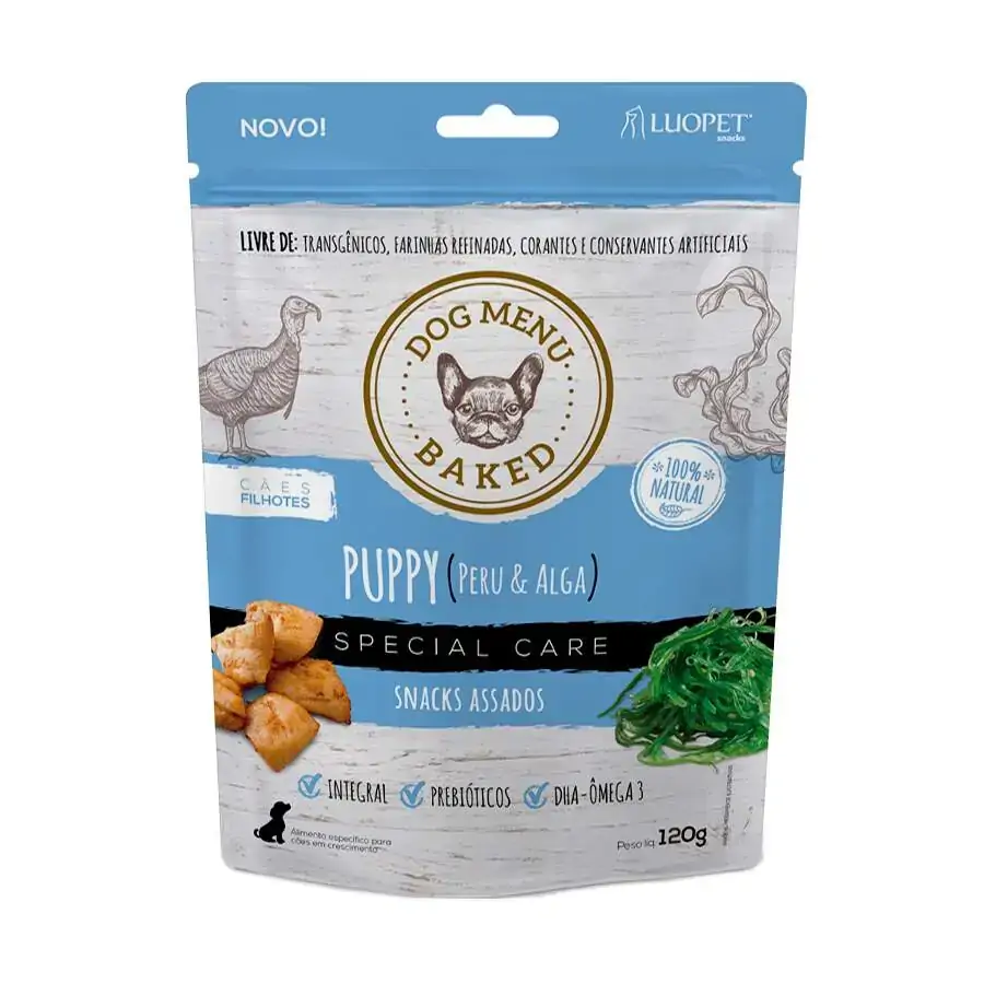 Biscoito Luopet Puppy Sabor Peru Alga Para Cães Filhotes 120g