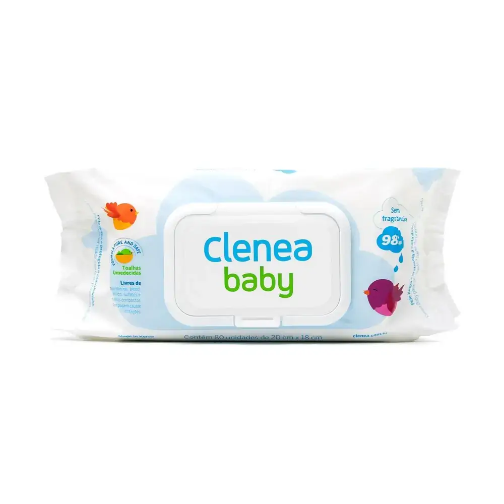 Toalha umedecida Clenea Baby Sem fragrância - 80 unidades