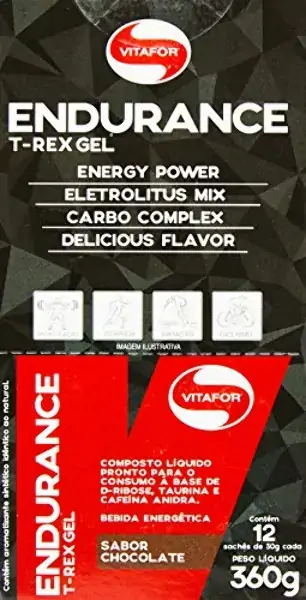 Endurance T Rex Gel Chocolate 12 Sachês De 30g Vitafor