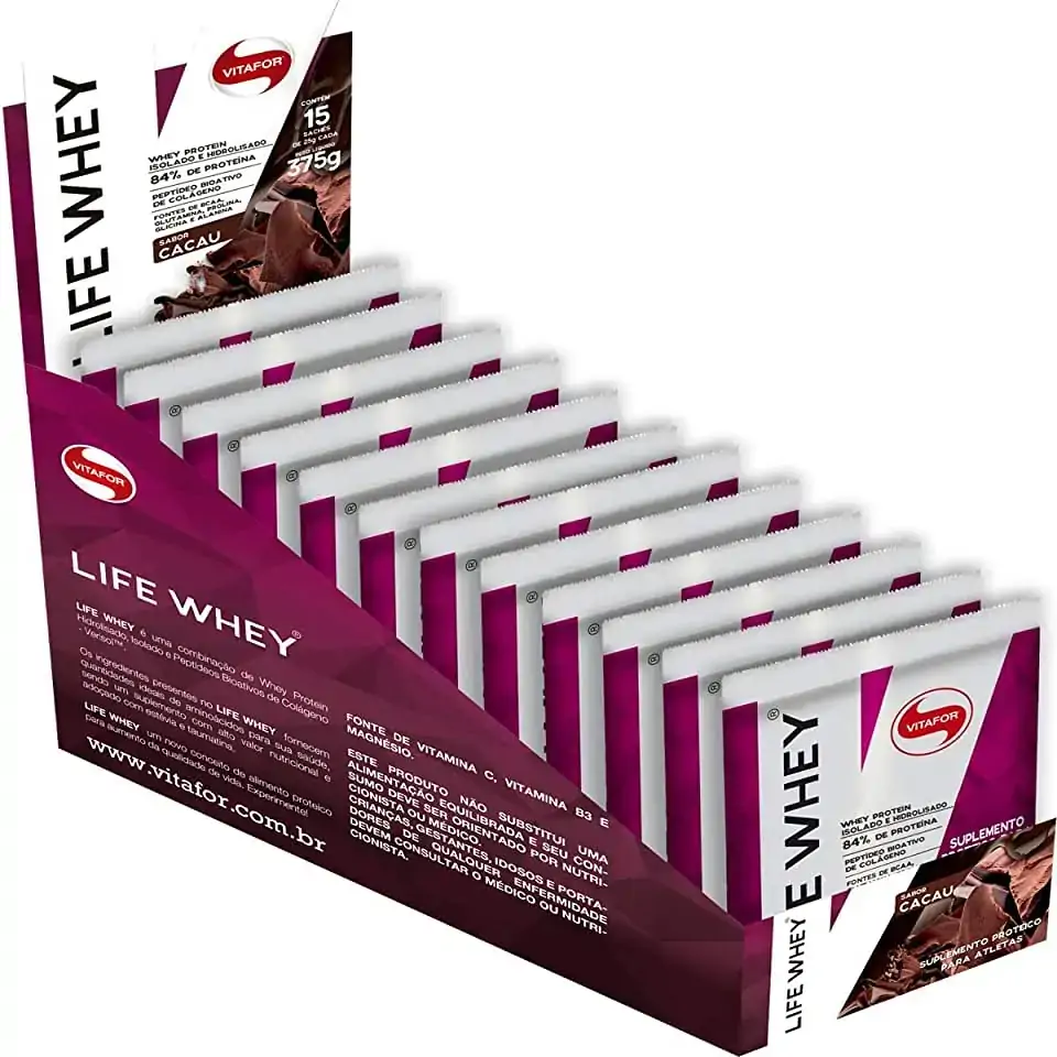 Life Whey Cacau 15 Sachês 25g Vitafor