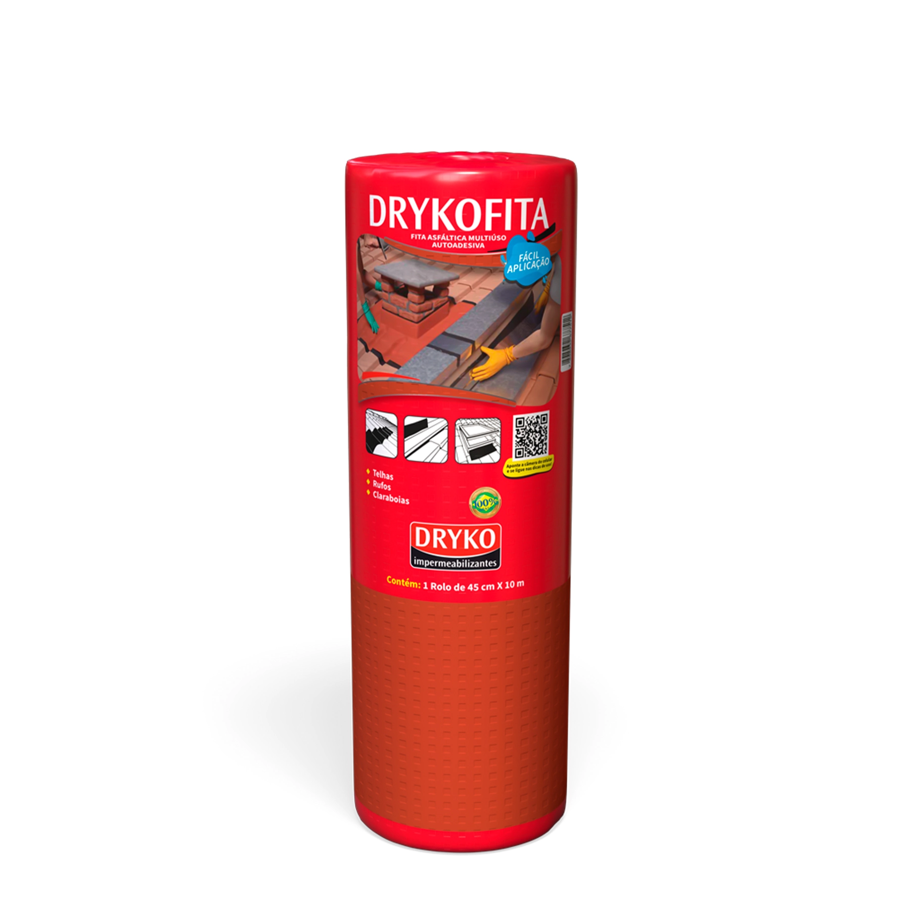 Fita Asfaltíca Autoadesiva 1mm 45cmx10m Emborrachada Terracota Drykofita Dryko