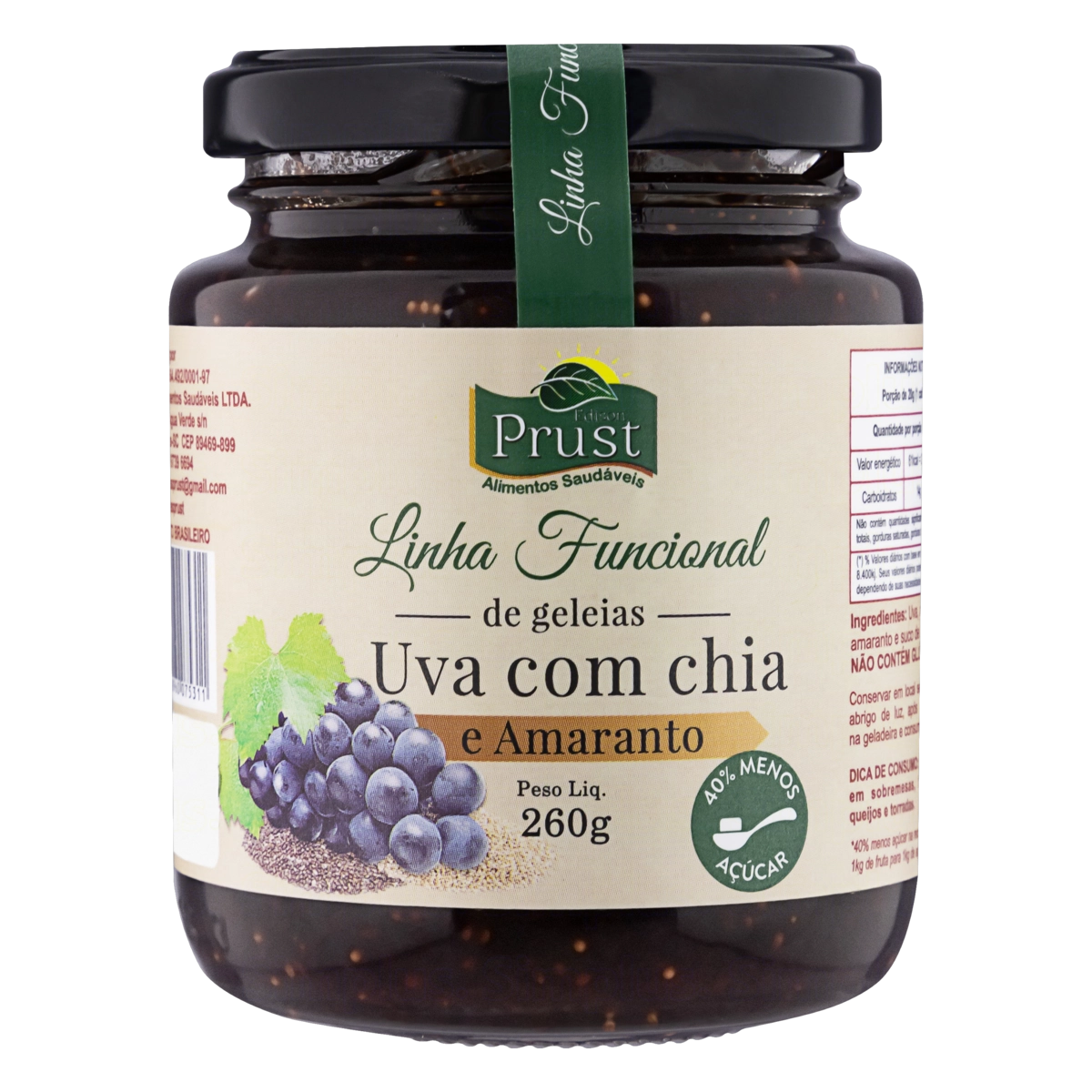 Geleia Uva Com Chia E Amaranto Prust Funcional Vidro 260g