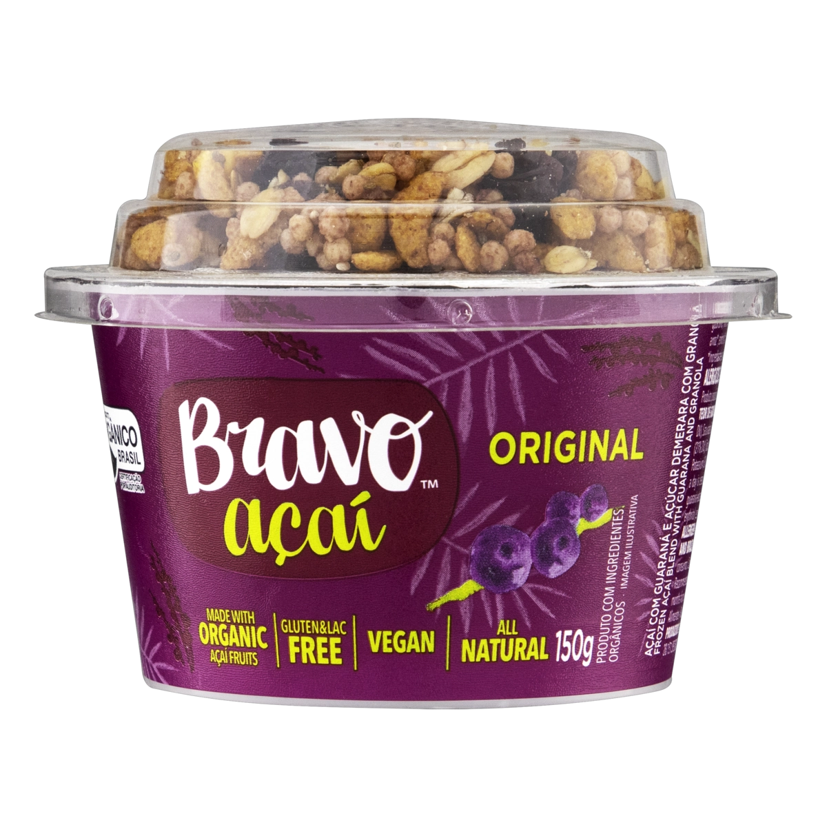 Açaí Com Guaraná E Granola Orgânico Original Bravo Açaí Pote 150g