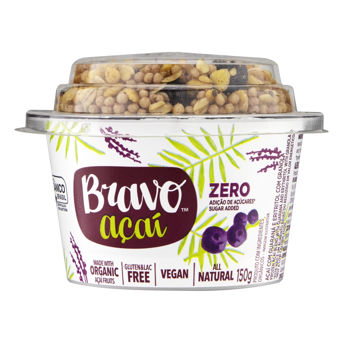 Açaí Com Granola Orgânico Bravo Açaí Zero Pote 150g