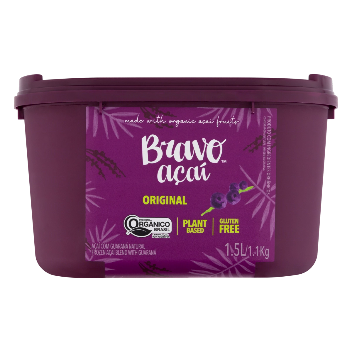Açaí Com Guaraná Orgânico Original Bravo Açaí Pote 1,5l