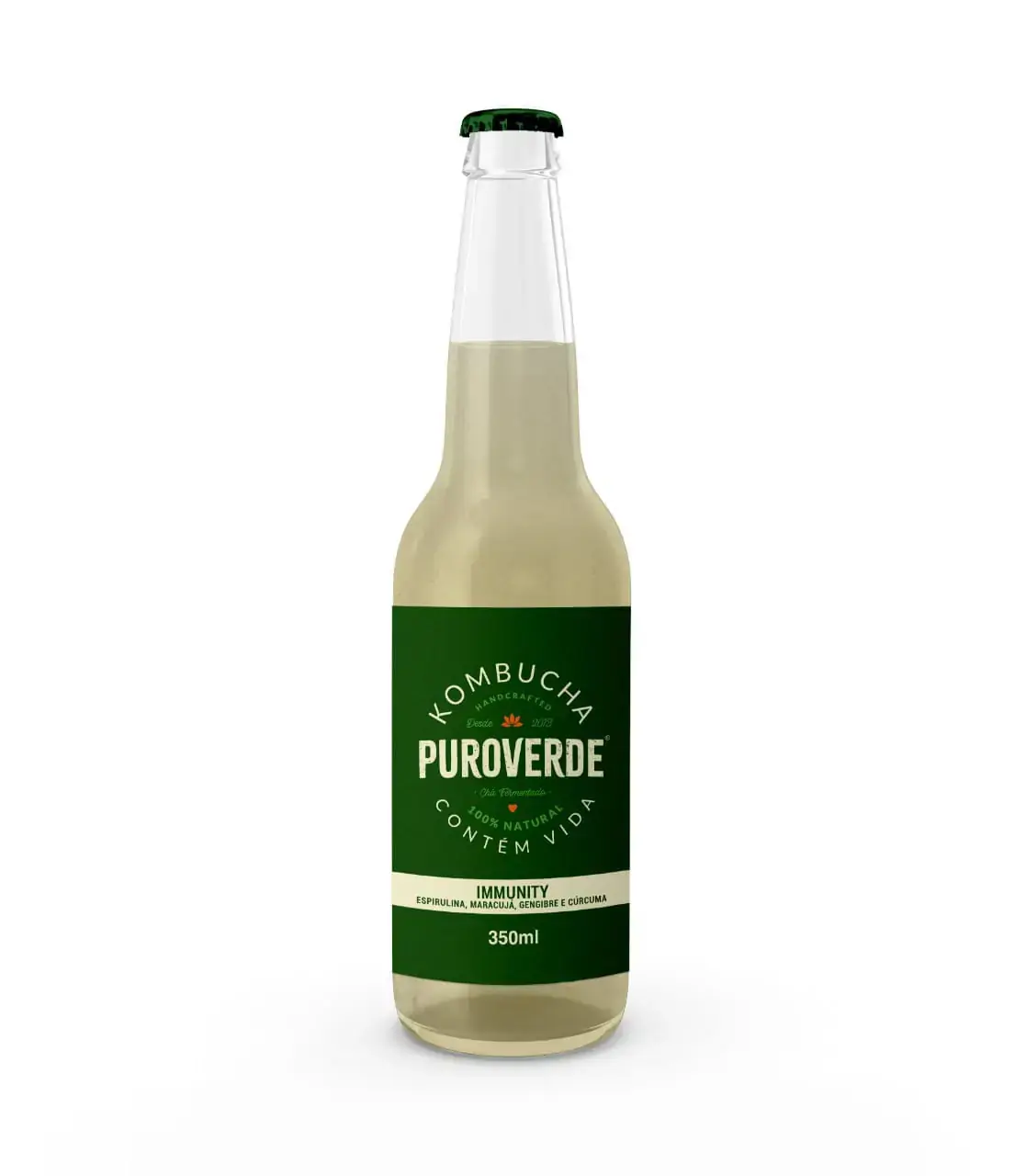Kombucha Orgânica Maracujá, Gengibre E Cúrcuma Puro Verde Garrafa 350ml