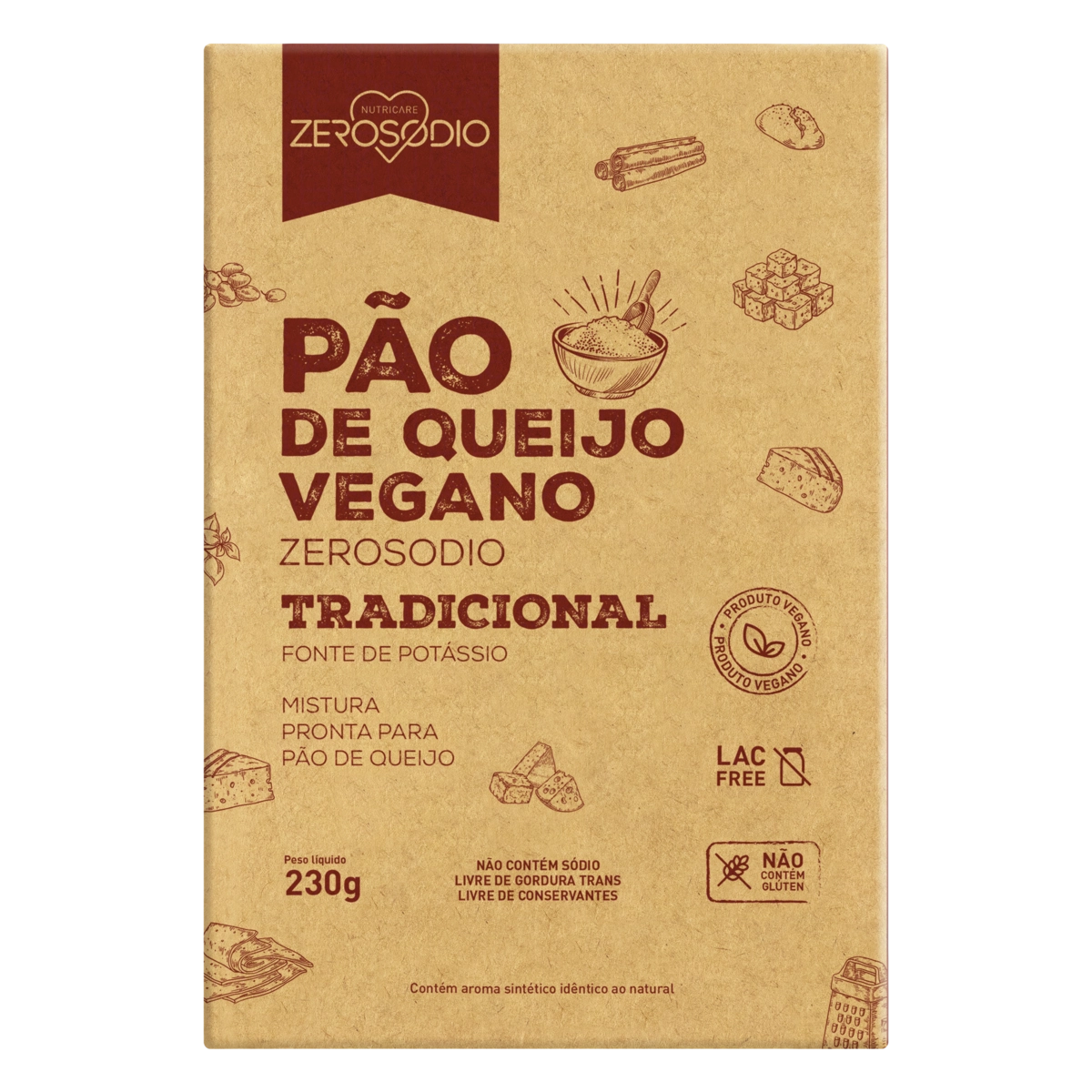 Mistura Para Pão De Queijo Vegana Tradicional Zero Lactose Zero Sódio Caixa 230g