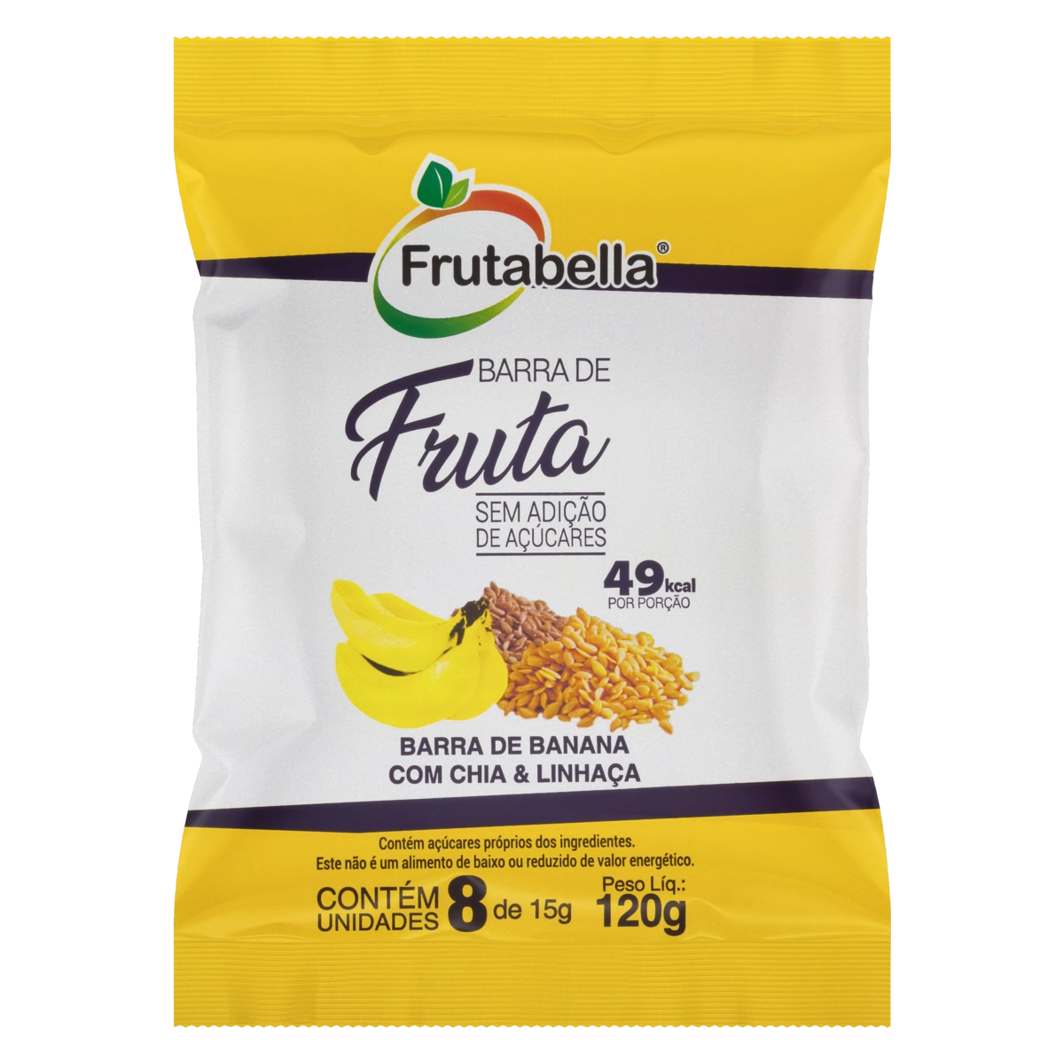 Barra De Frutas Banana Com Chia Linhaça Sem Adição De Açúcar Frutabella Pacote 120g 8 Unidades